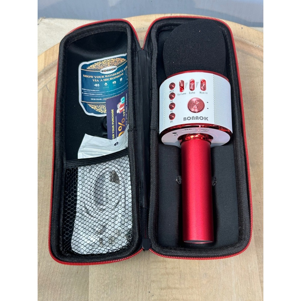 BONAOK Portable Karaoke‎ Microphone Speaker Case Red Black Zipper